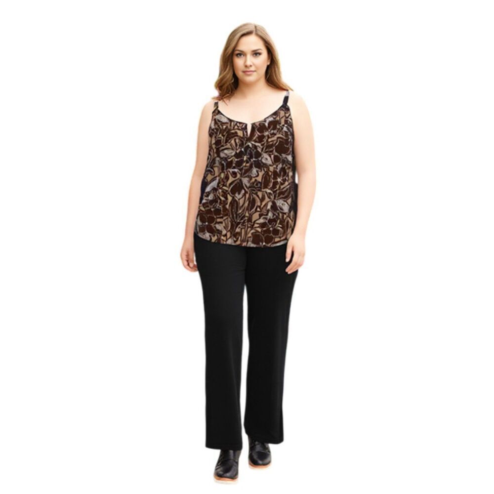 Caslon Sleeveless Brown Floral Top Size 2X